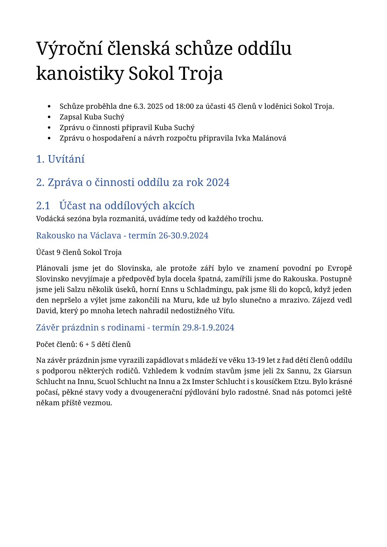 Výroční zpráva odb. kanoistiky za r. 2024