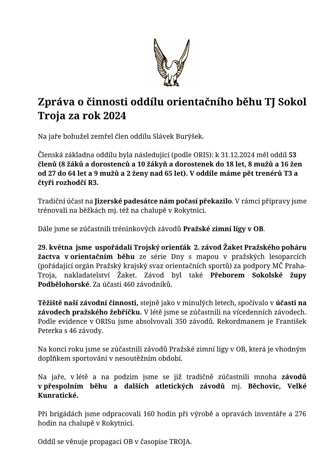 Výroční zpráva odb. orientační běh za r. 2024