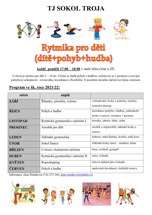 Program Rytmika pro děti (dítě, pohyb, hudba) ve cvičební sezoně 2022-2023