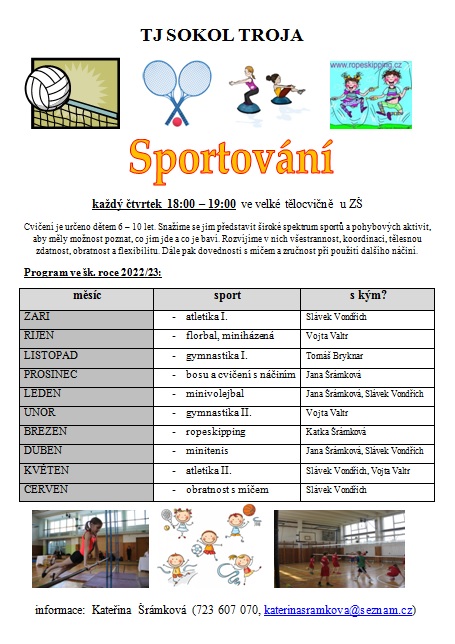 Program sportování pro děti ve školním roce 2022-2023